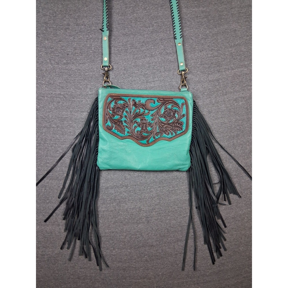 Myra Bag Leather Turquoise Crossbody‎ Hand Tooled Rockabilly Western Cowgirl